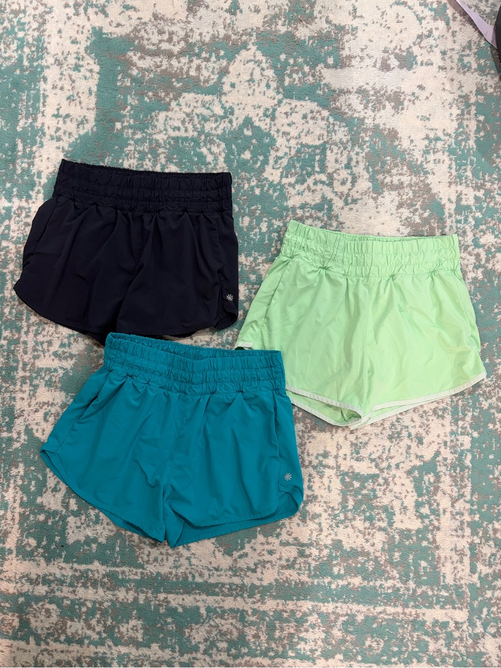Athleta Girl Athletic Running Shorts - Navy, Teal, Mint Green.